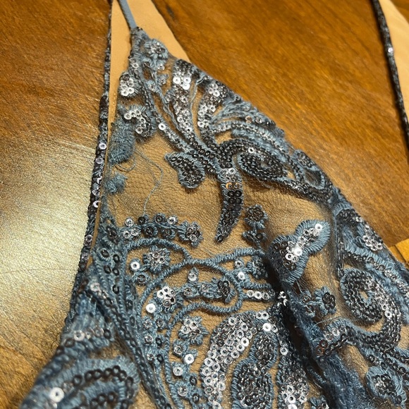 Free People Night Shimmers Pale Blue Beaded Mini Dress Size 6 - Picture 5 of 16